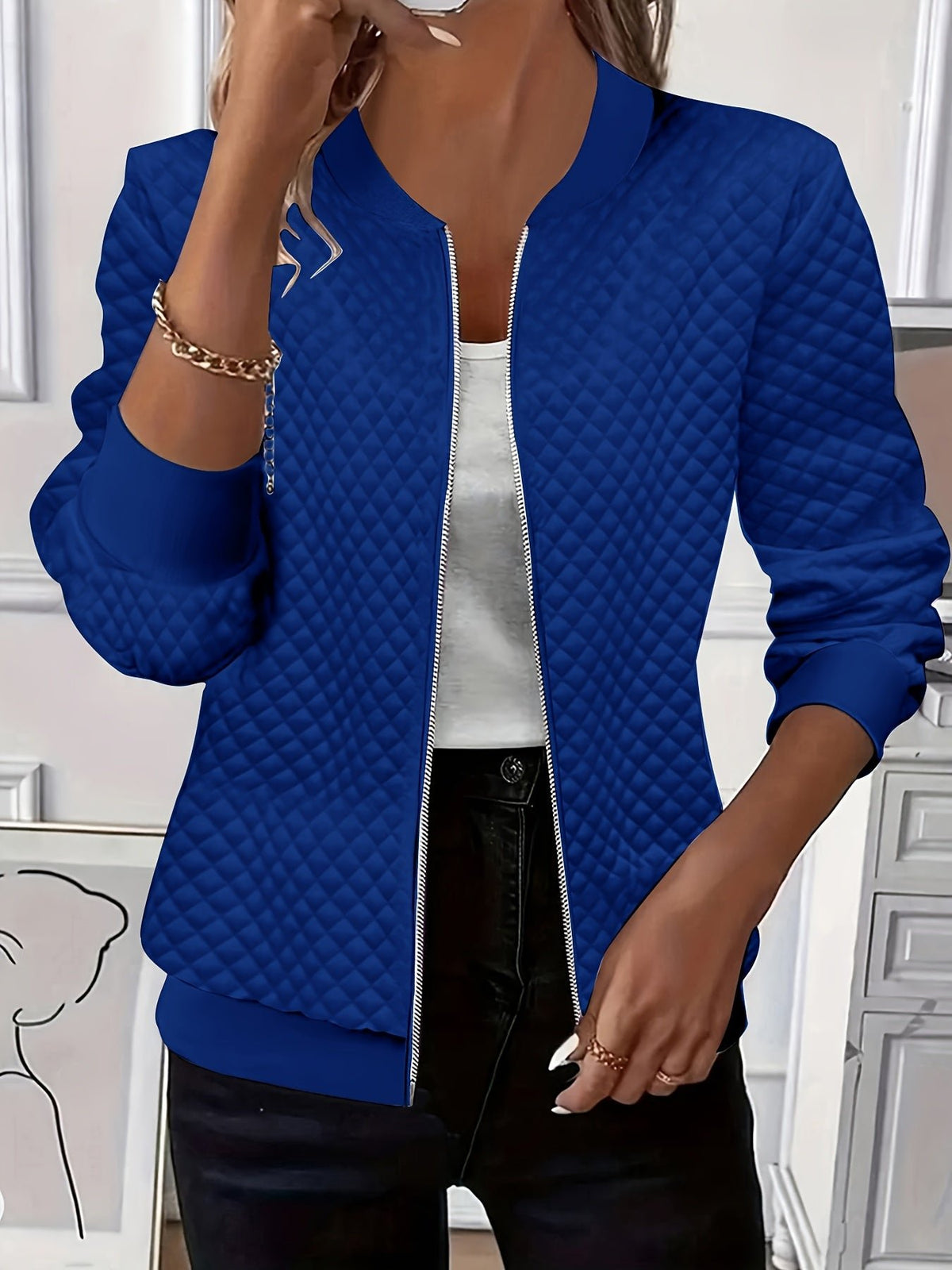 Women's Quilted Bomber Jacket - Blue