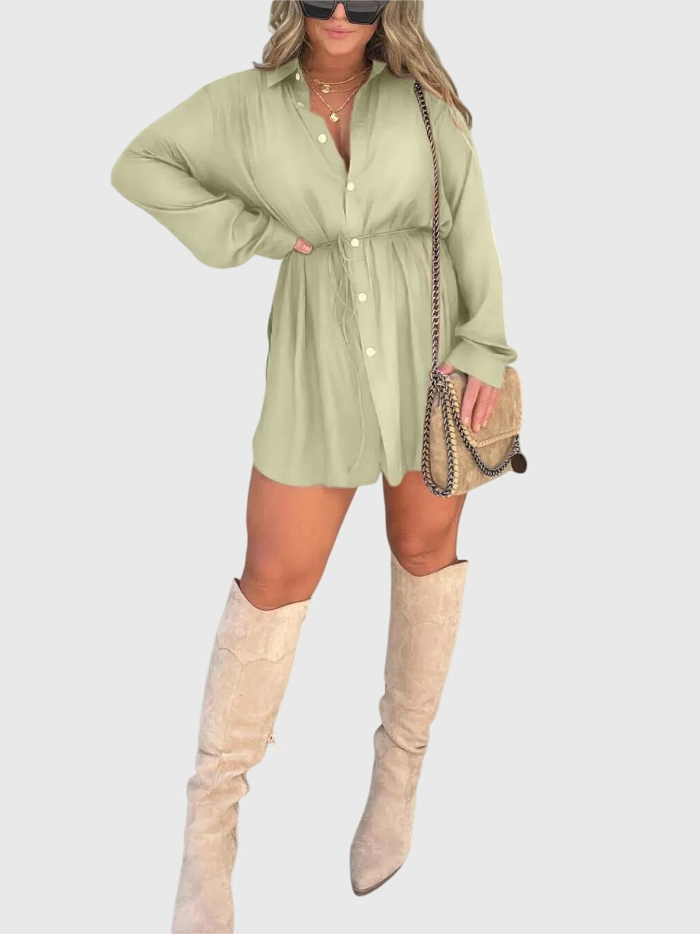 Women's Black Oversized Satin Long Sleeve Shirt Dress - Melon