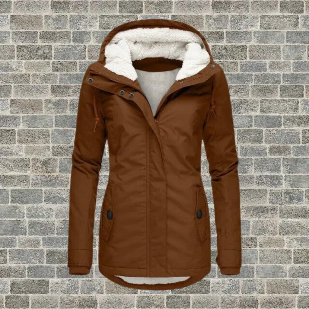 Women's Slim Parka Hooded Teddy Jacket - Brown