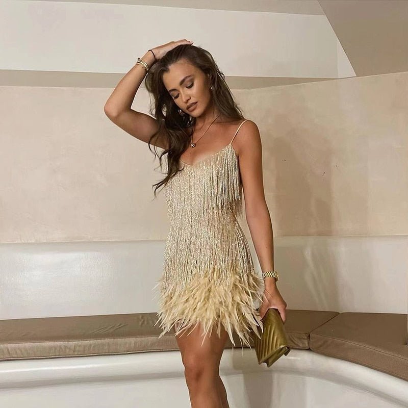 Women's Cocktail Mini Party Dress - Beige
