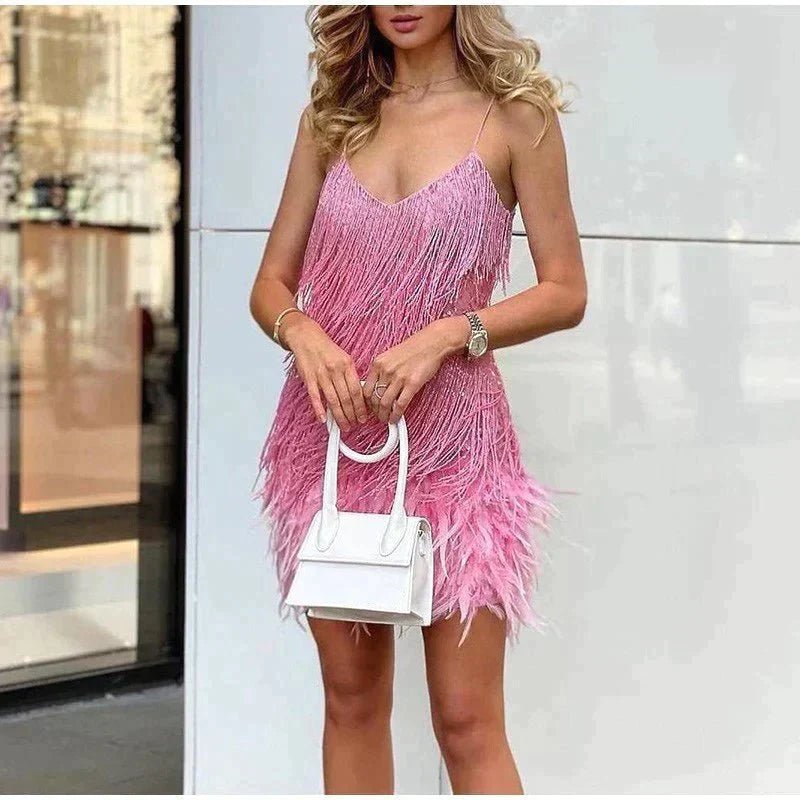 Women's Cocktail Mini Party Dress - Pink