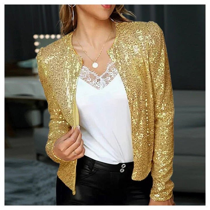 Women's Sequin Cropped Jacket - Gold