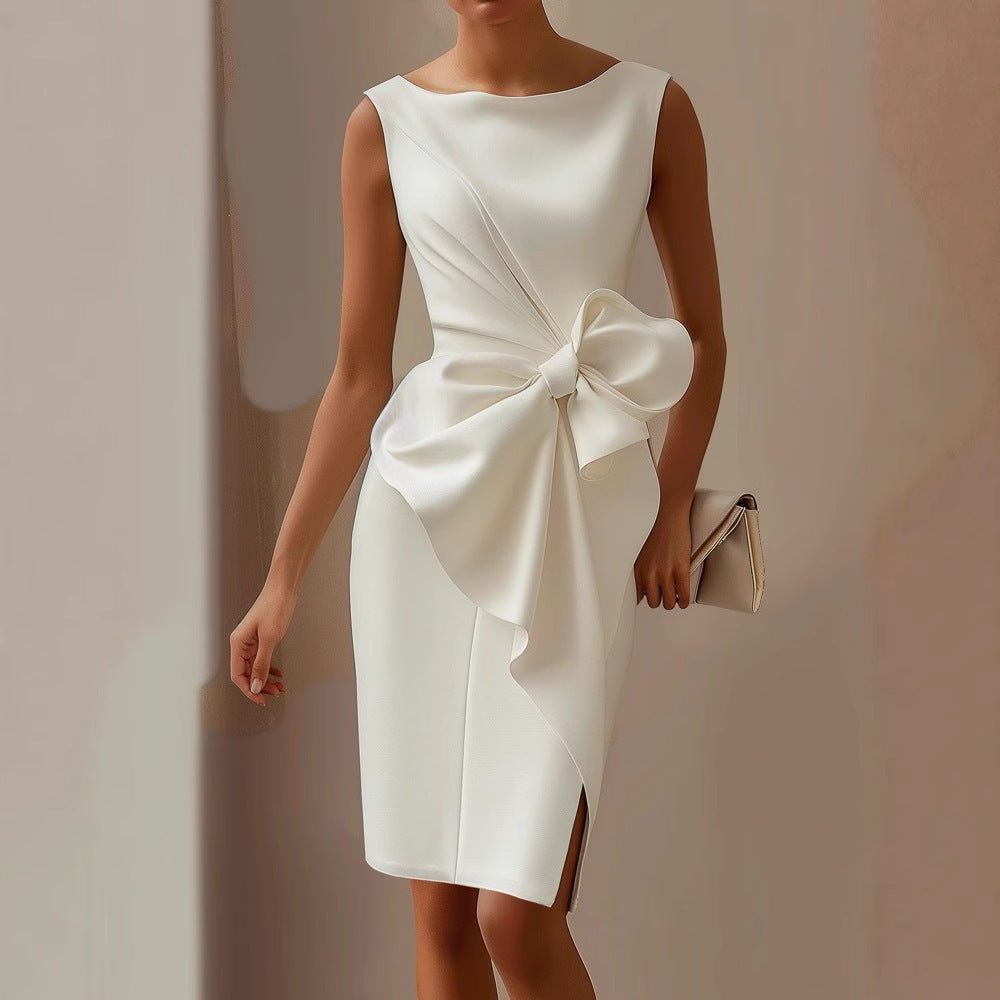 Women's Satin Bodycon Midi Party Dress - White
