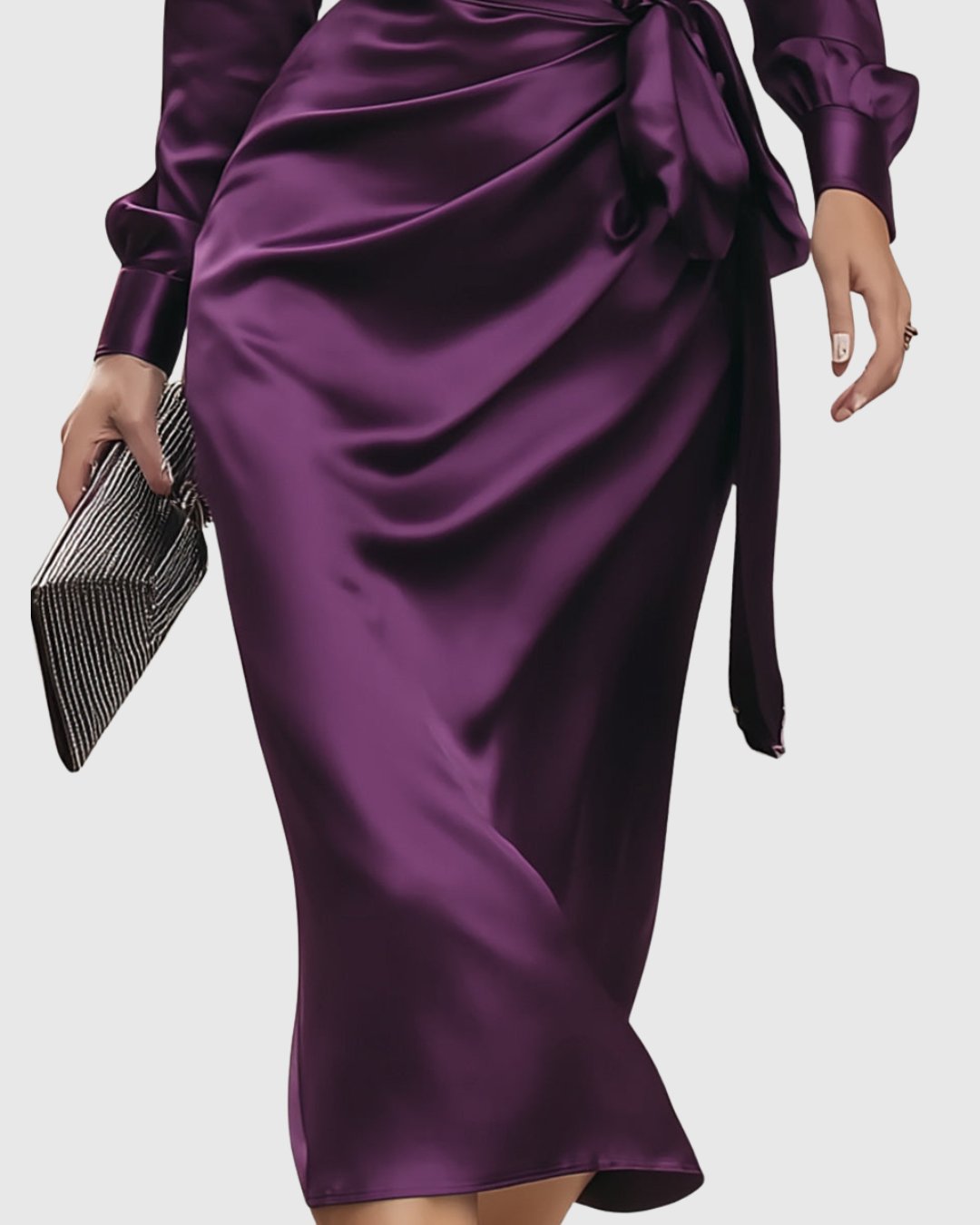 Women's Satin Wrap Midi Party Dress - L