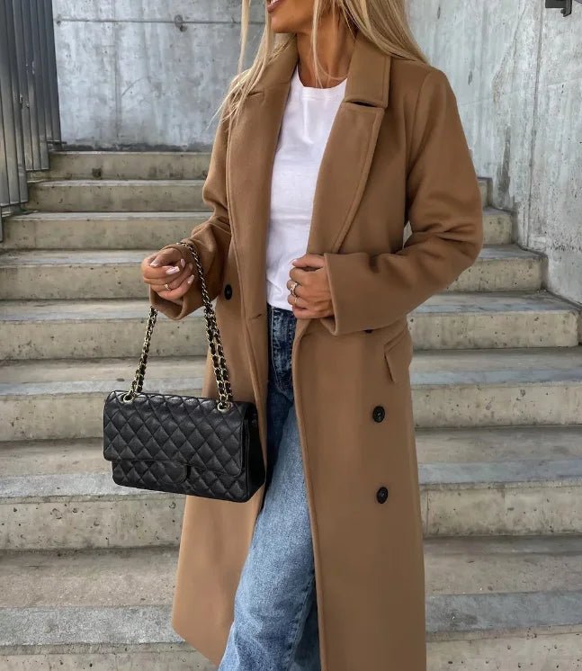 Women's Longline Wool Trench Coat - Khaki