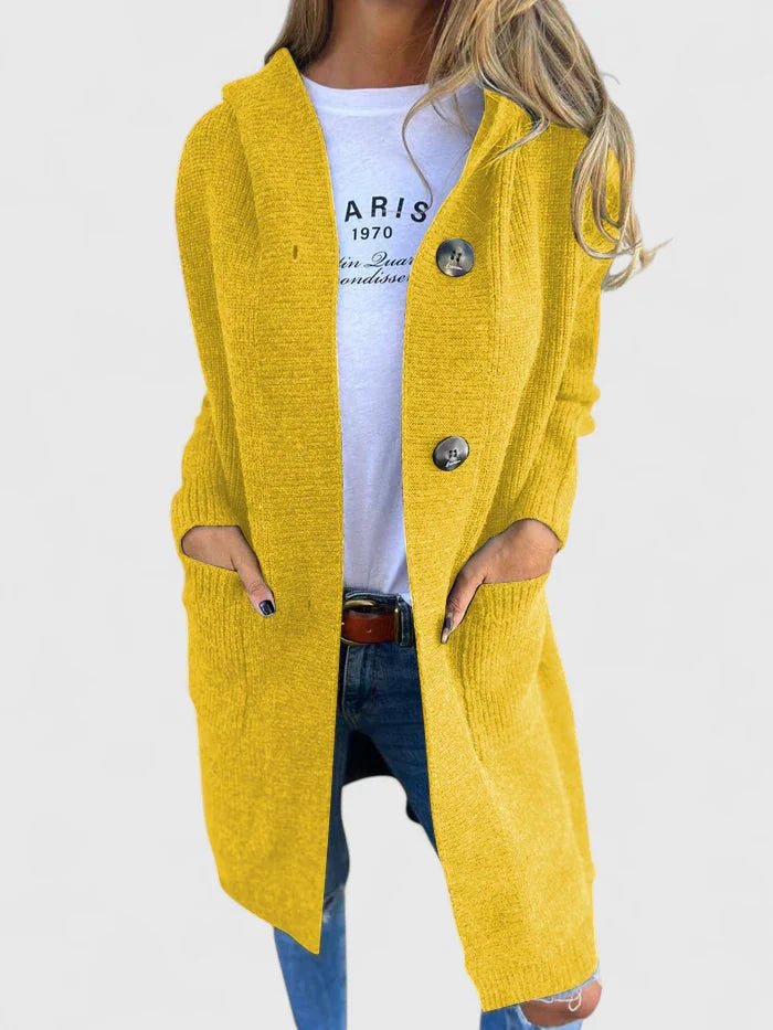 Women's Oversized Knit Ribbed Longline Hooded Cardigan - Yellow