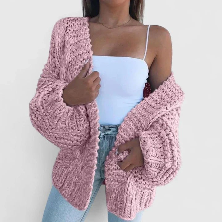 Women's Chunky Oversized Cable Knit Cardigan - Pink