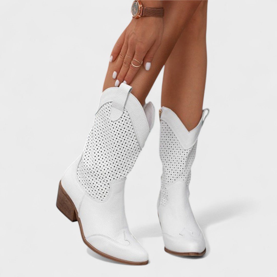 Women's Suede Western Cowboy Boots - White