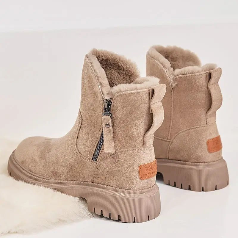 Women's Suede Combat Snow Ankle Boots - Beige