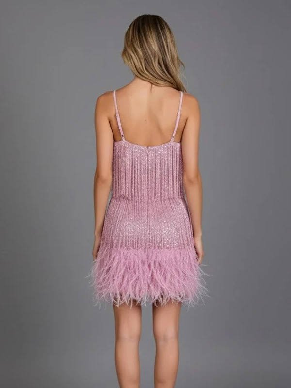 Women's Beaded Fringe Sequin Mini Party Dress