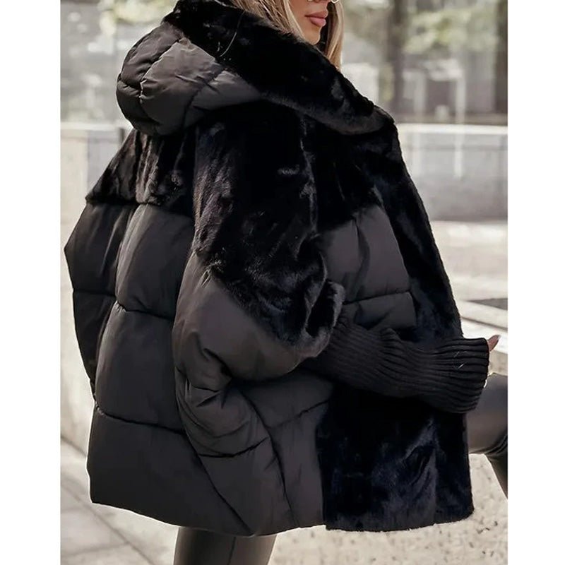 Women's Oversized Faux Fur Puffer Jacket - Black