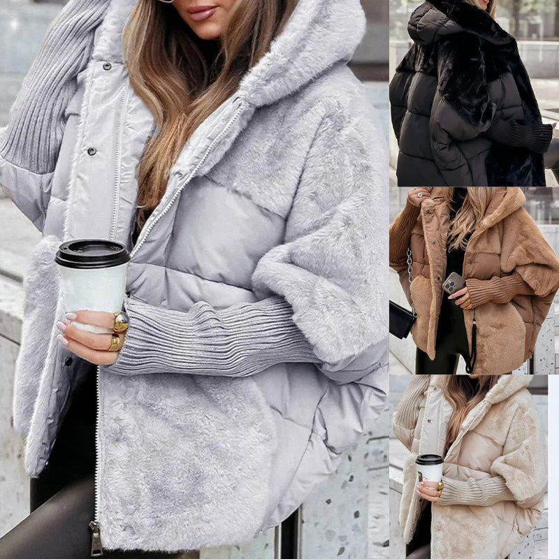 Women's Oversized Faux Fur Puffer Jacket - Gray
