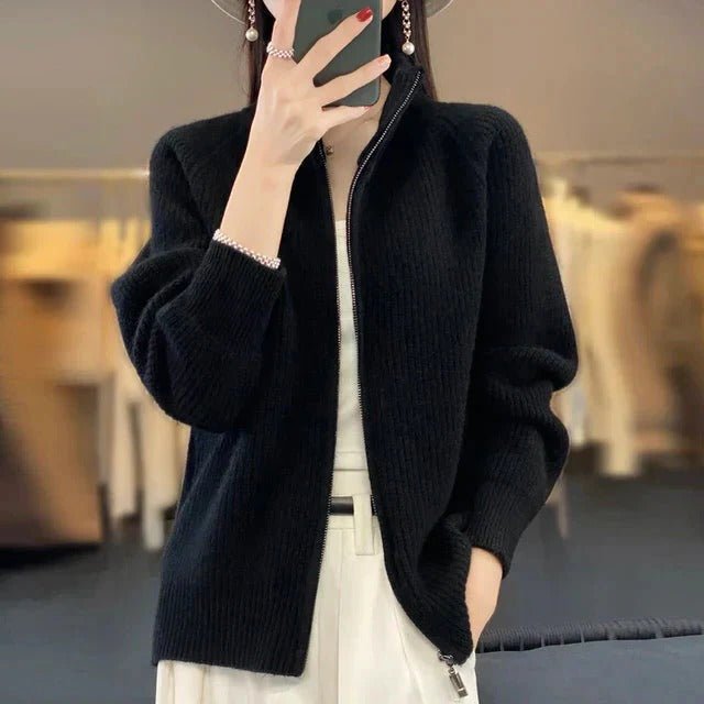 Women's Oversized Knit Jacket - Black