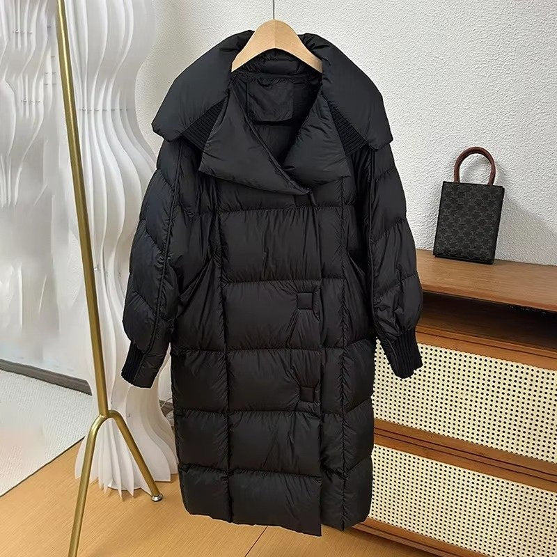Women's Oversized Quilted Longline Puffer Coat - Black