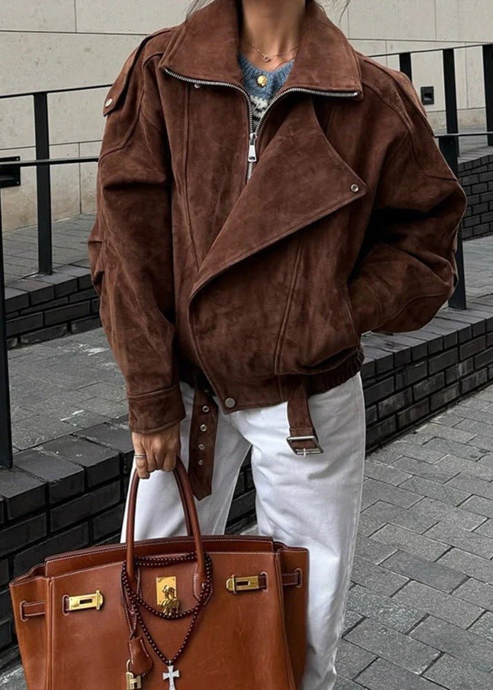 Women's Oversized Suede Bomber Jacket