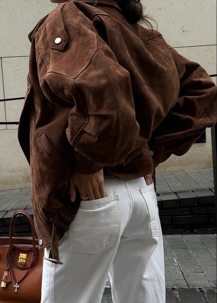 Women's Oversized Suede Bomber Jacket