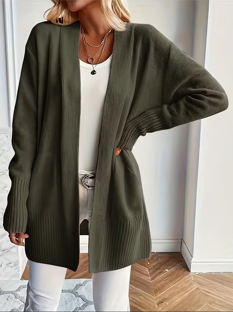 Women's Oversized Knit Longline Cardigan - Olive Green