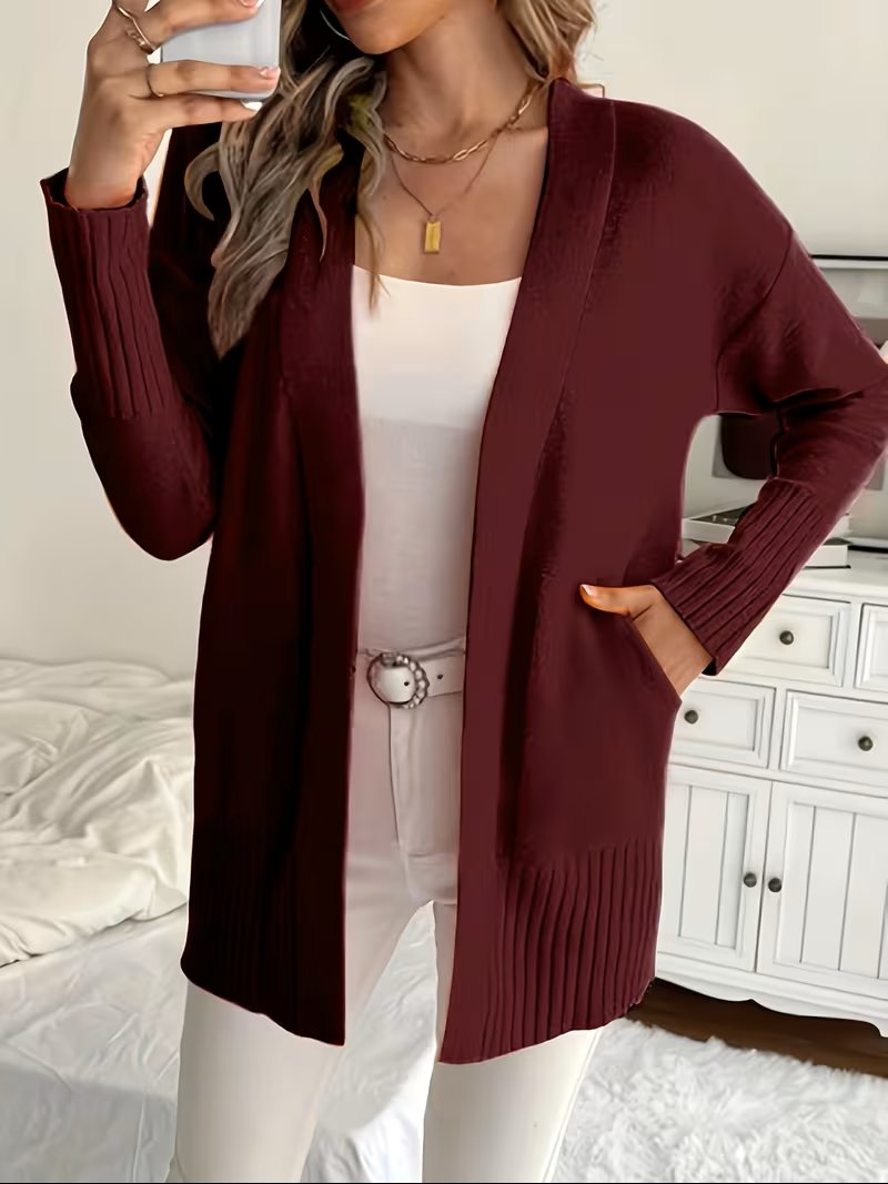 Women's Oversized Knit Longline Cardigan - Burgundy