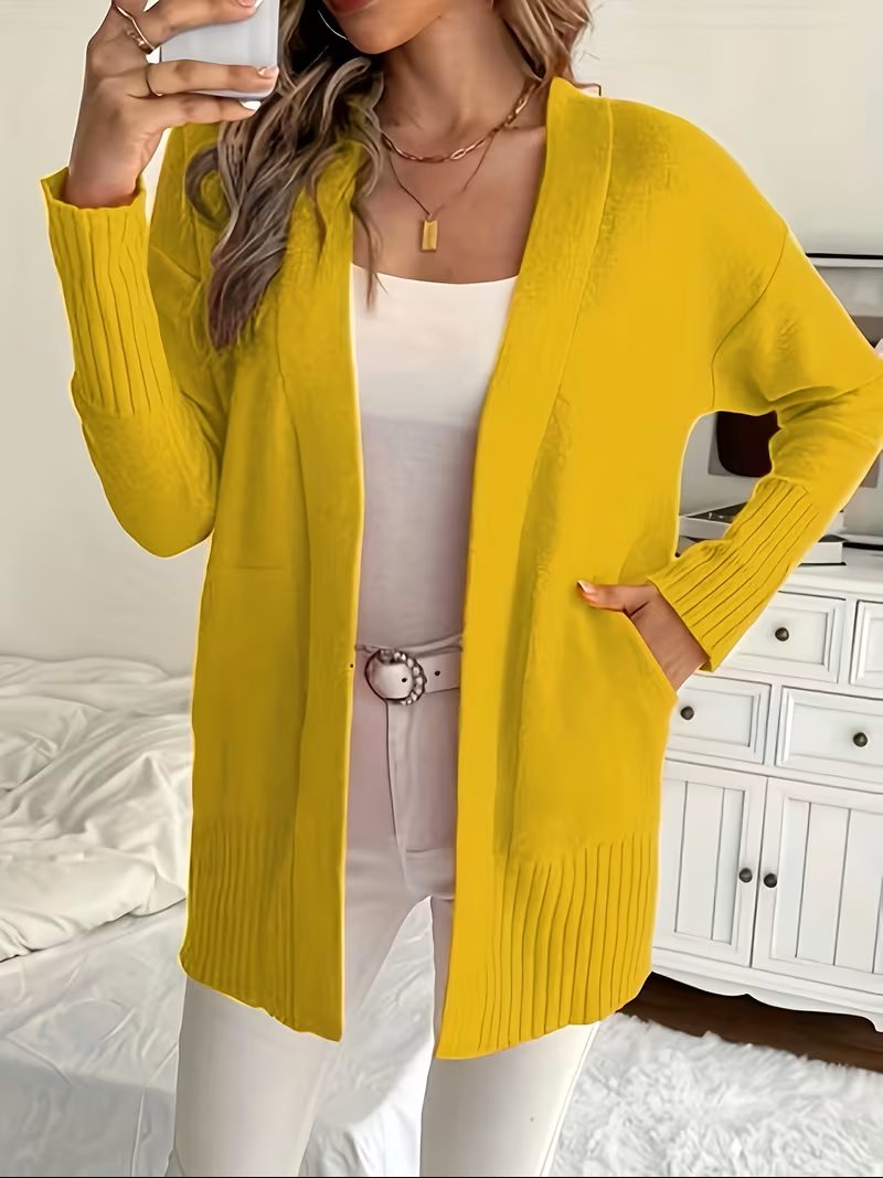 Women's Oversized Knit Longline Cardigan - Yellow