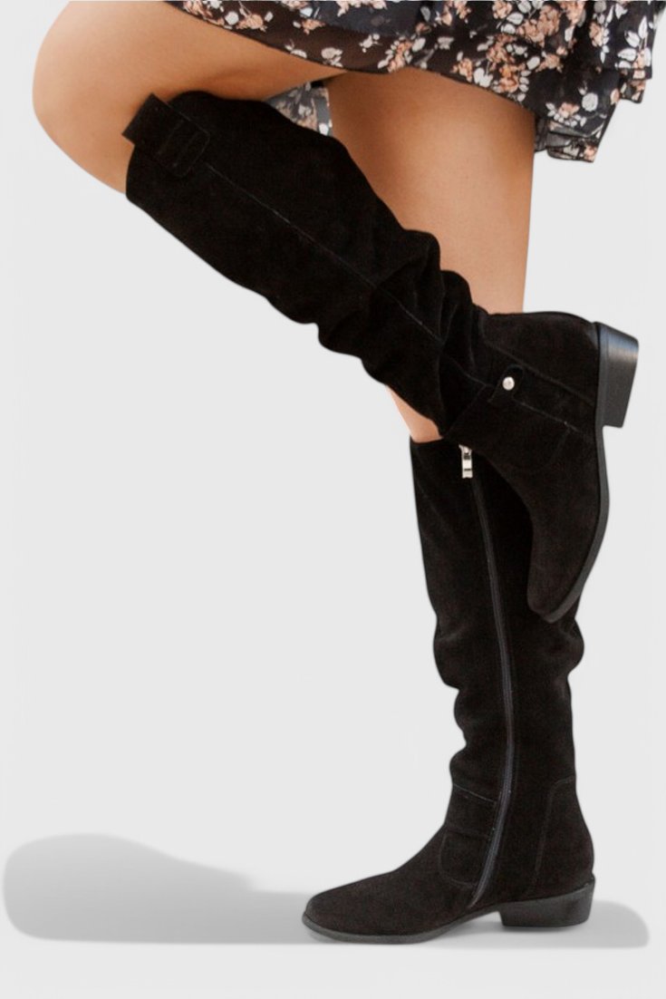 Women's Suede Over-the-Knee Boots - Black