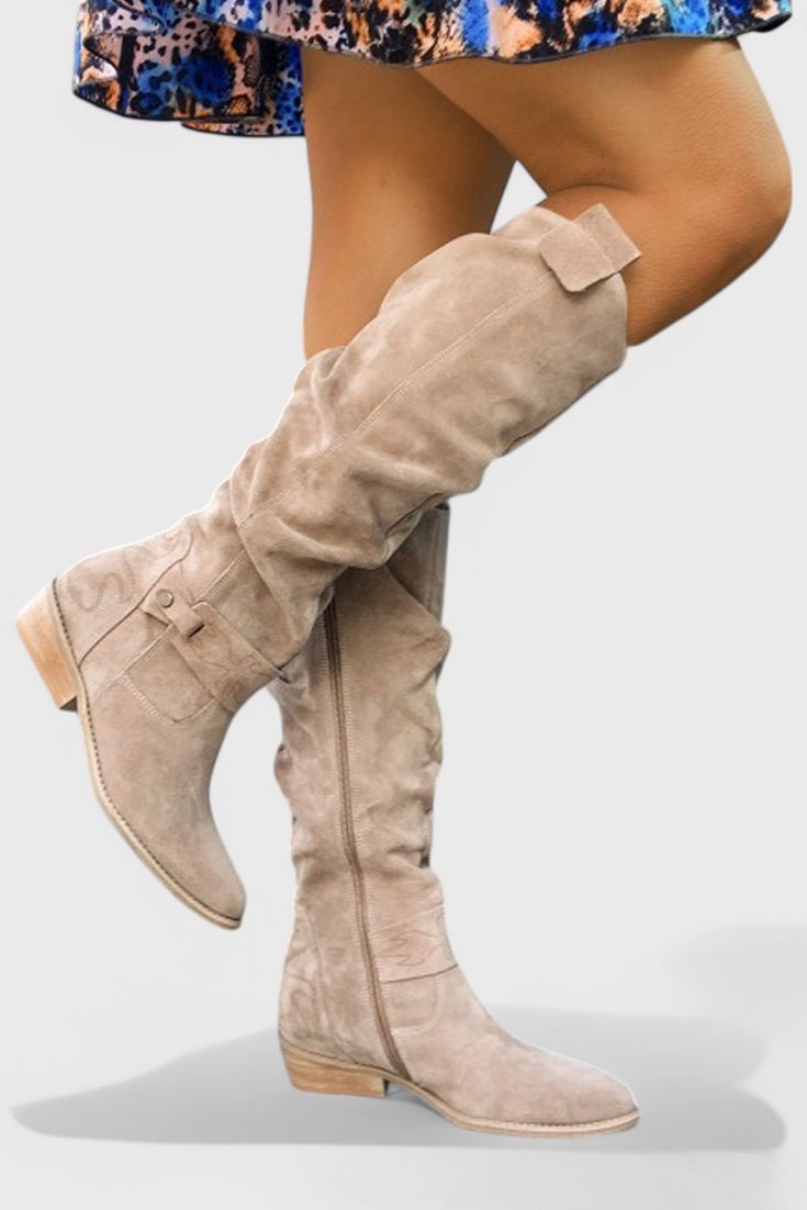 Women's Suede Over-the-Knee Boots - Apricot