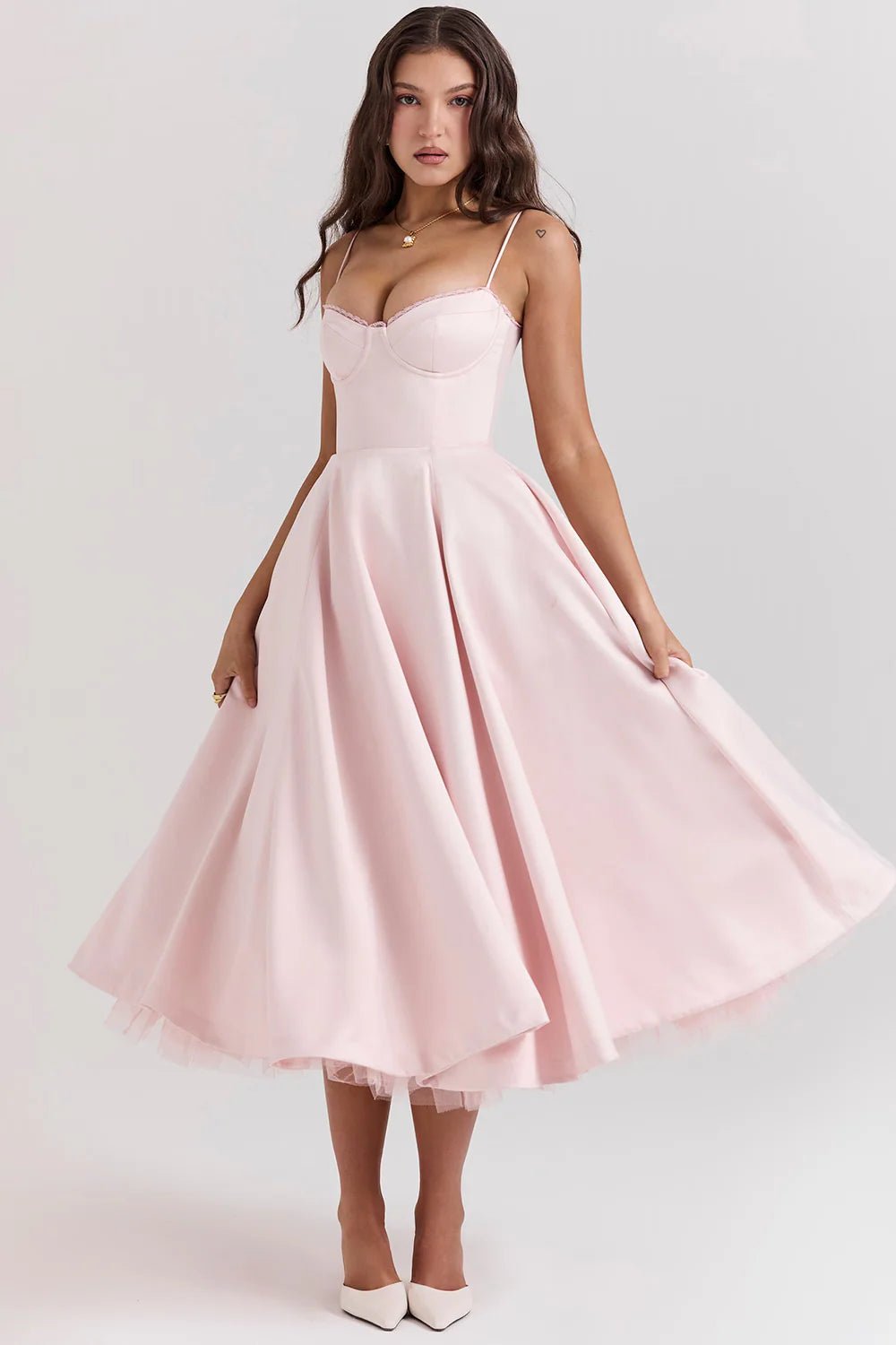 Women's Cocktail Satin Lace Midi Party Dress