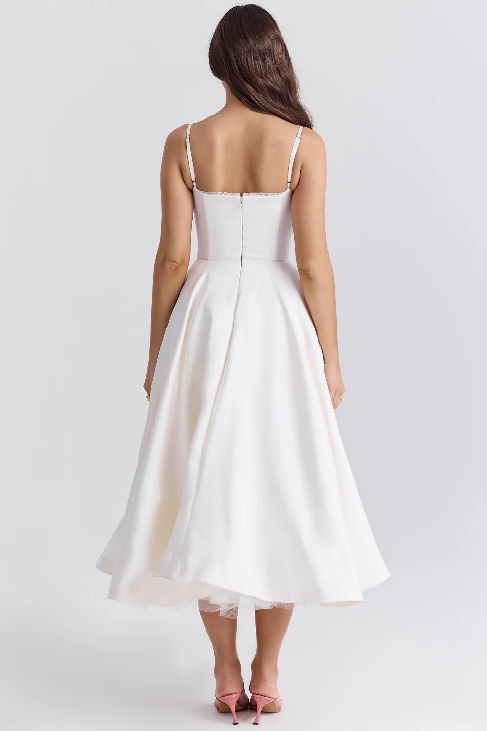 Women's Cocktail Satin Lace Midi Party Dress