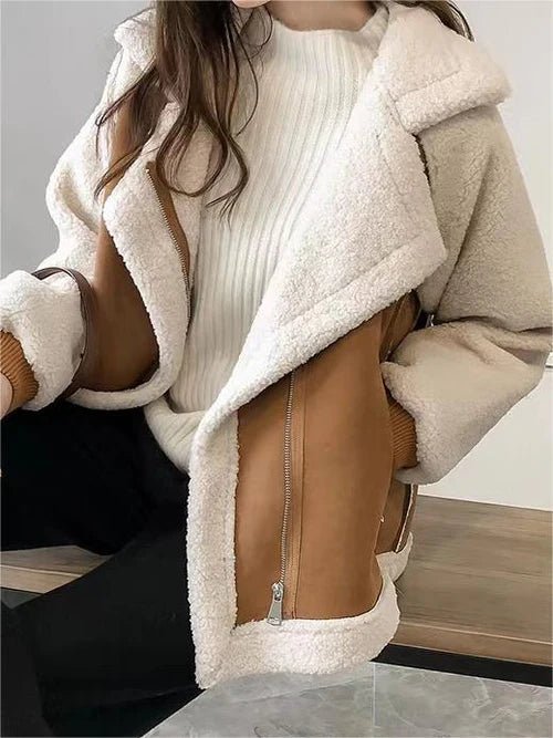 Women's Oversized Suede Moto Shearling Leather Jacket