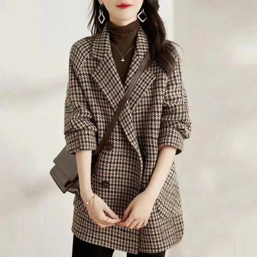 Women's Oversized Houndstooth Wool Blazer