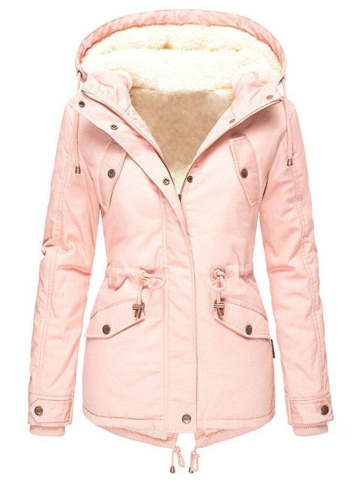 Women's Parka Hooded Teddy Jacket - Pink