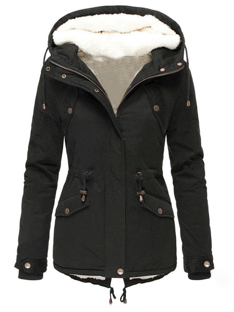 Women's Parka Hooded Teddy Jacket - Black