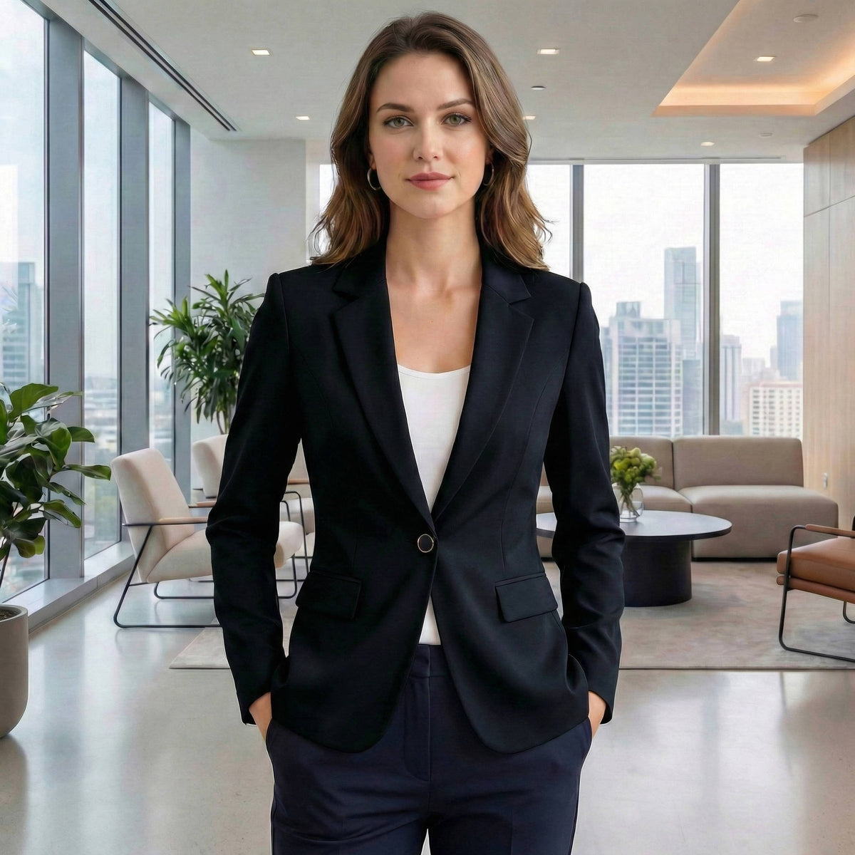 Women's Tailored Single-Button Blazer - Black