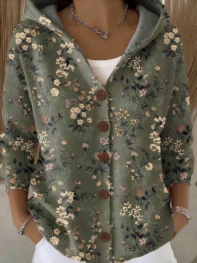 Women's Knit Hooded Cardigan - Dark Green
