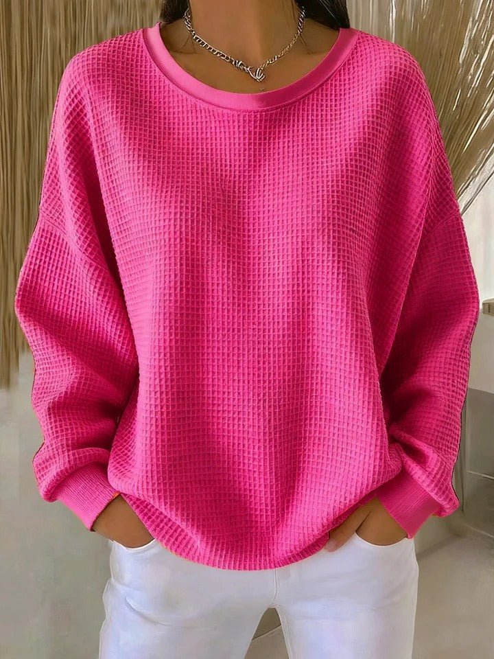 Women's Oversized Waffle Knit Jumper - Fuchsia