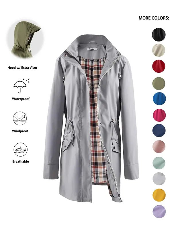 Women's Rain Waterproof Hooded Jacket - Gray