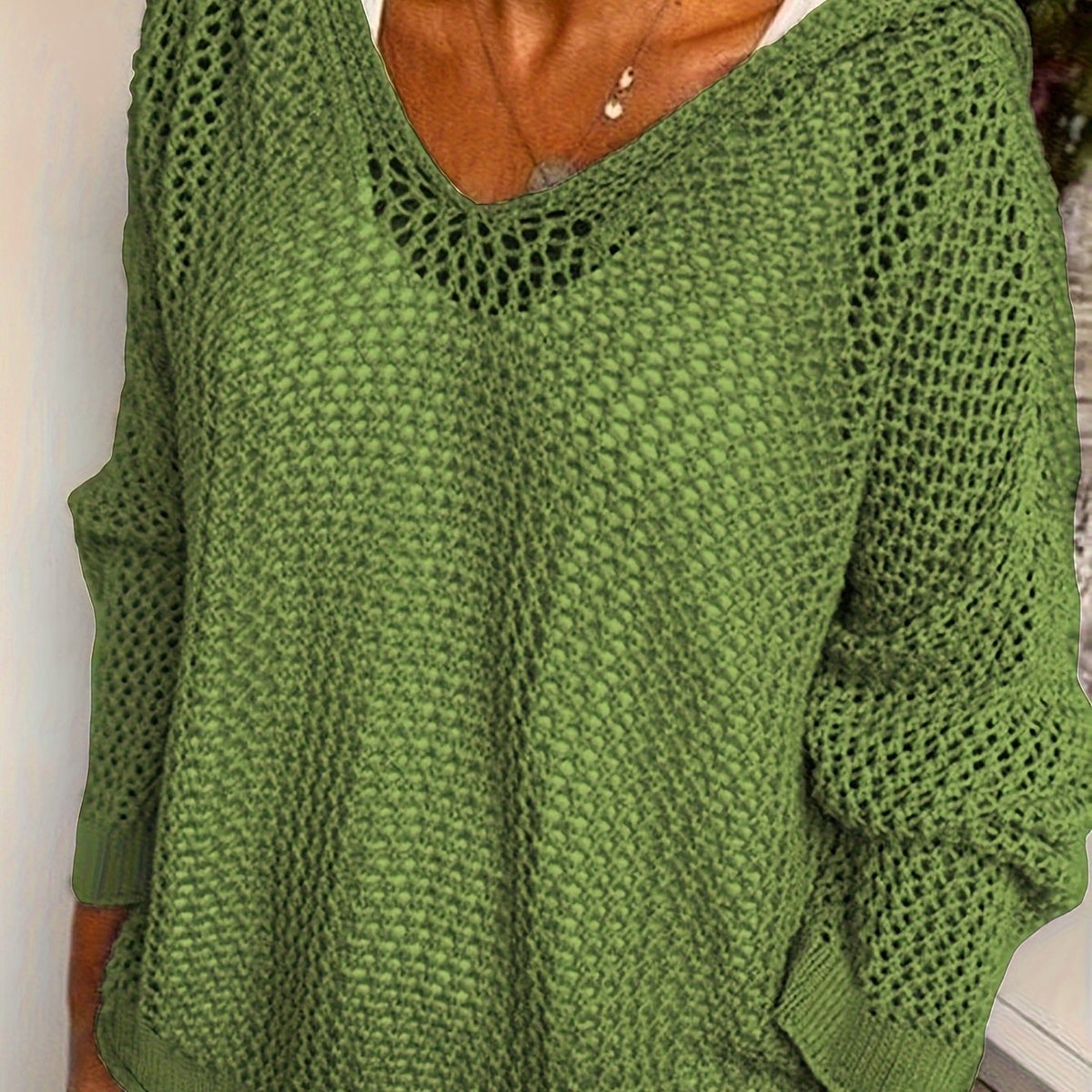 Women's Oversized V-Neck Hooded Jumper - Green