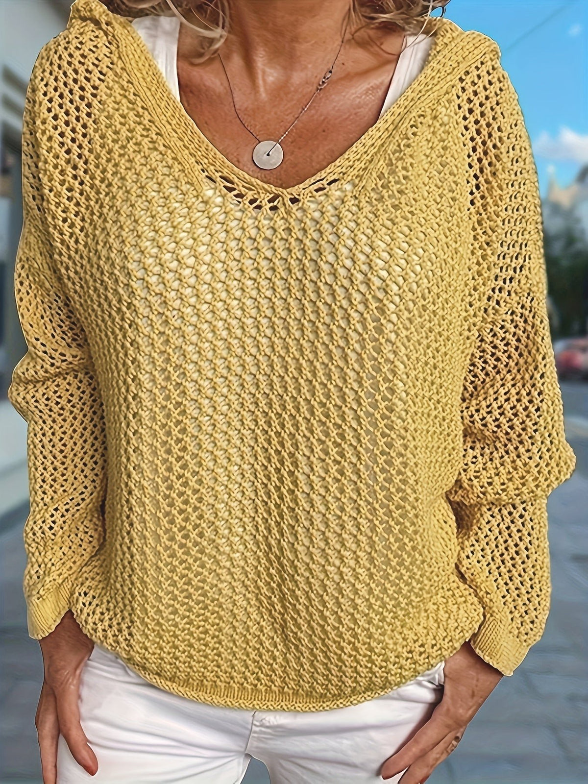 Women's Oversized V-Neck Hooded Jumper