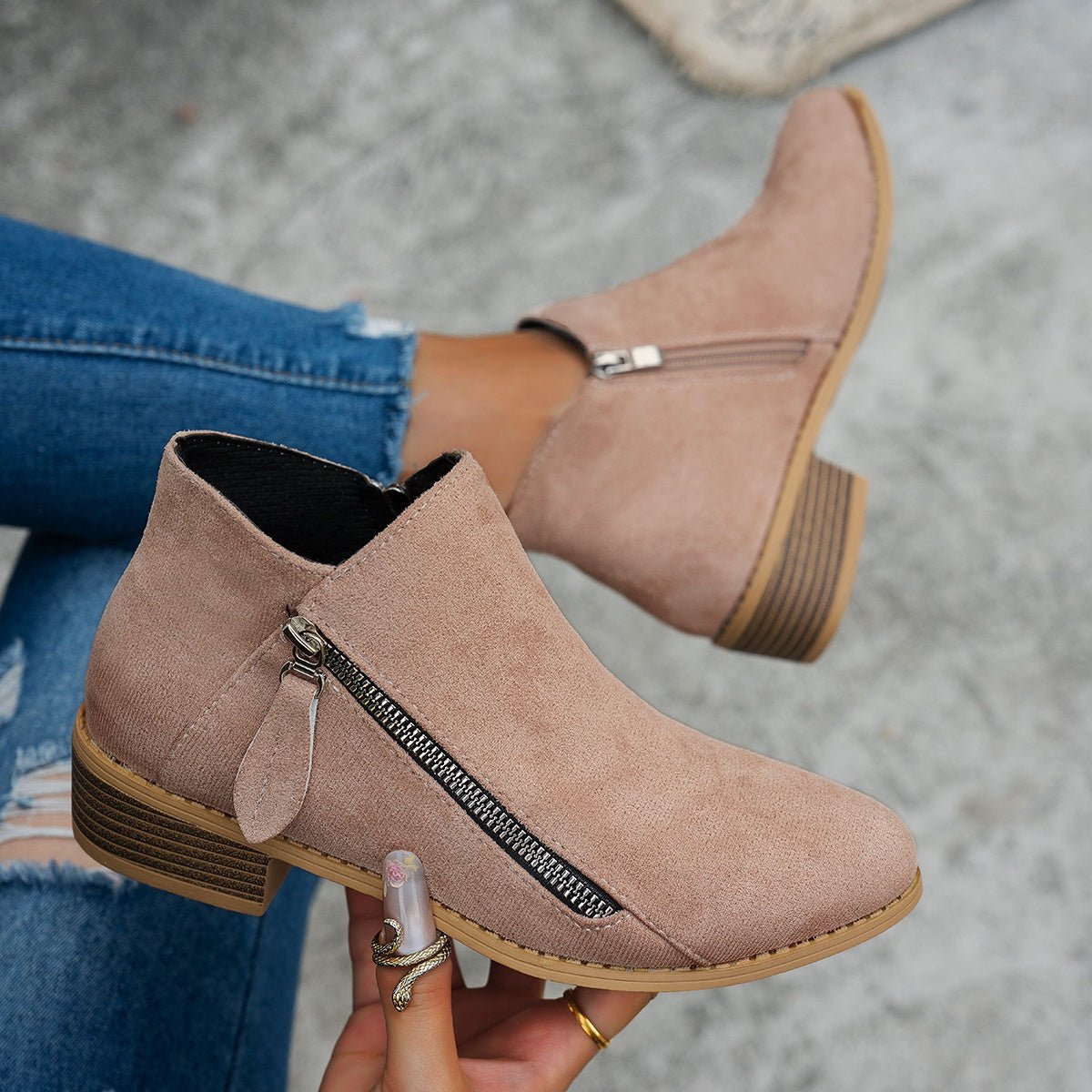 Women's Suede Ankle Boots - Khaki