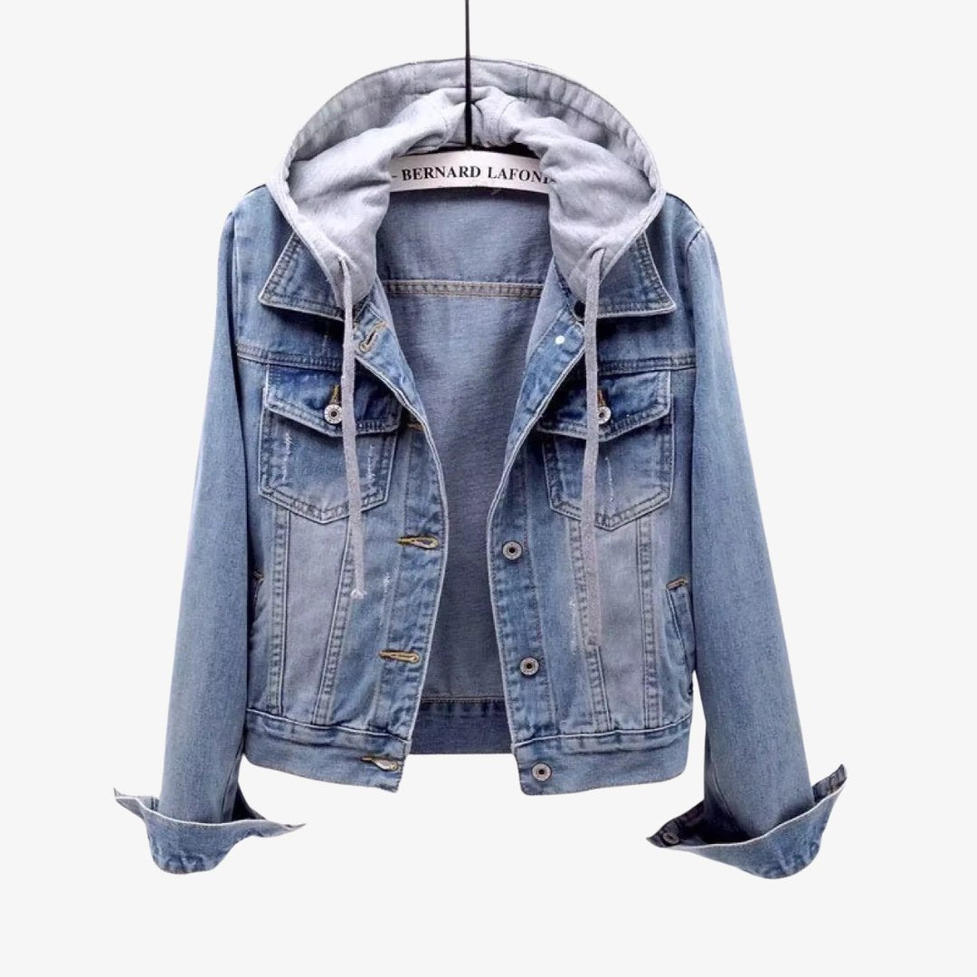 Women's Cropped Hooded Denim Jacket - Sky Blue