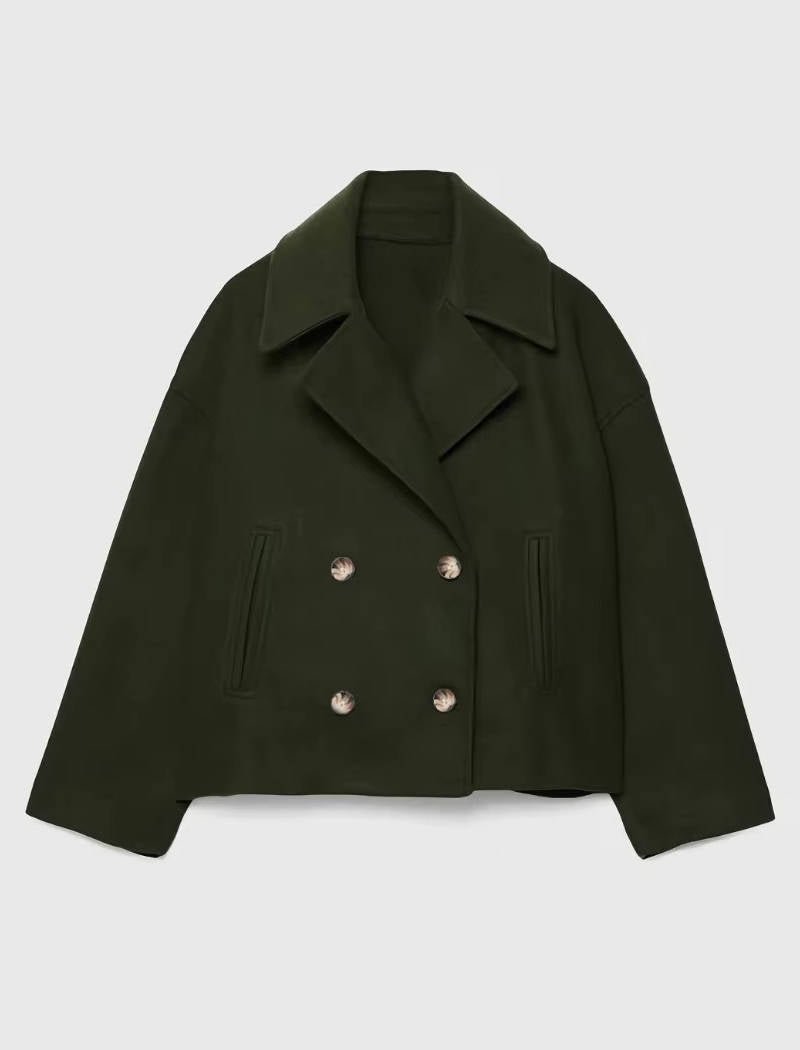 Women's Oversized Cropped Wool Pea Coat