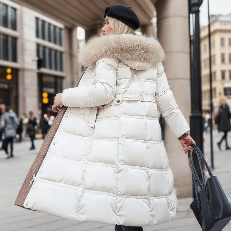 Women's Oversized Belted Longline Faux Fur Puffer Coat