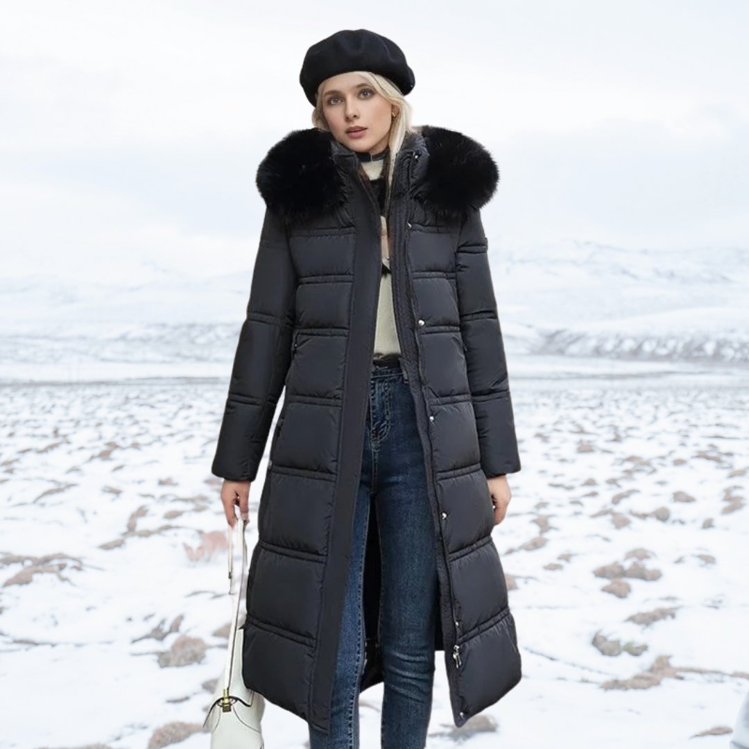 Women's Oversized Belted Longline Faux Fur Puffer Coat - Black