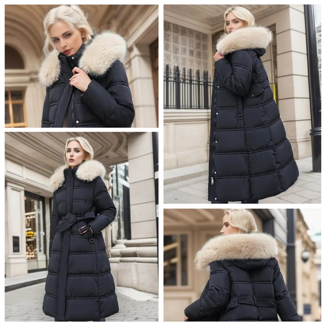 Women's Oversized Belted Longline Faux Fur Puffer Coat