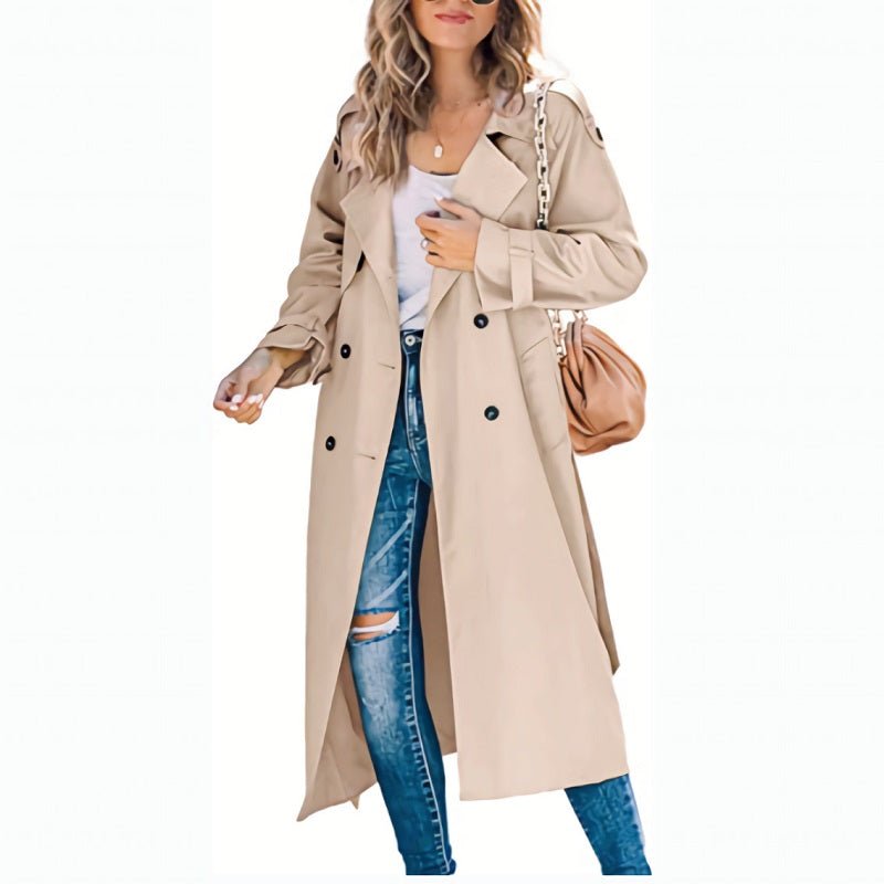 Women's Oversized Belted Longline Trench Coat - Khaki