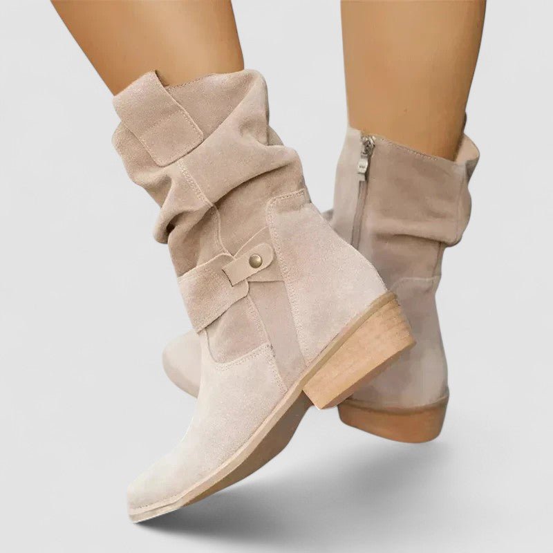Women's Suede Ankle Boots - Beige