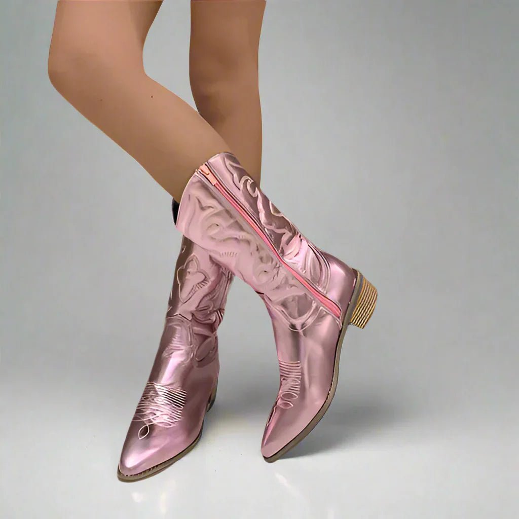 Women's Embroidered Western Cowboy Boots - Pink