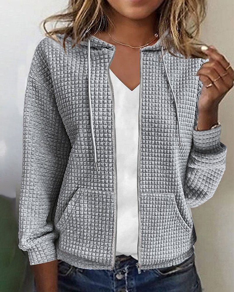 Women's Knit Zip-Up Hooded Jacket - Gray