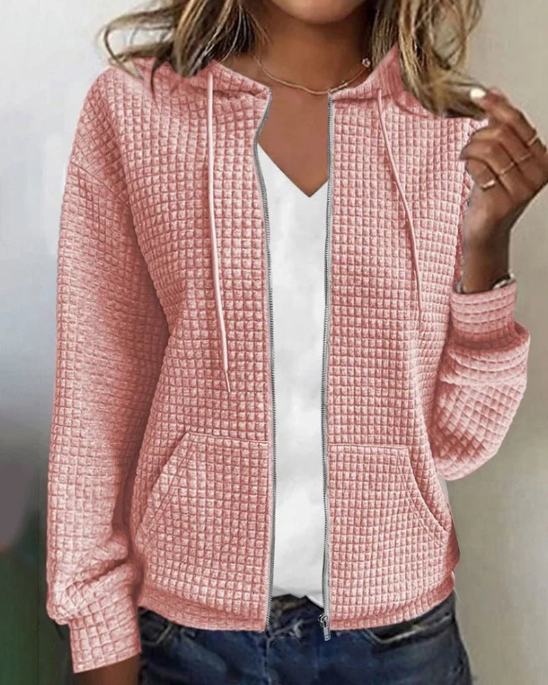 Women's Knit Zip-Up Hooded Jacket - Pink