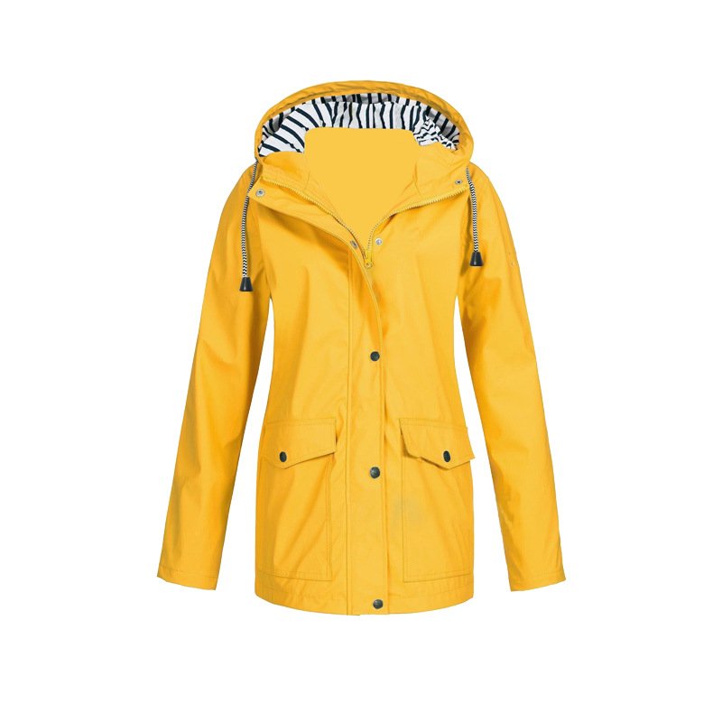 Women's Rain Waterproof Hooded Jacket - Yellow