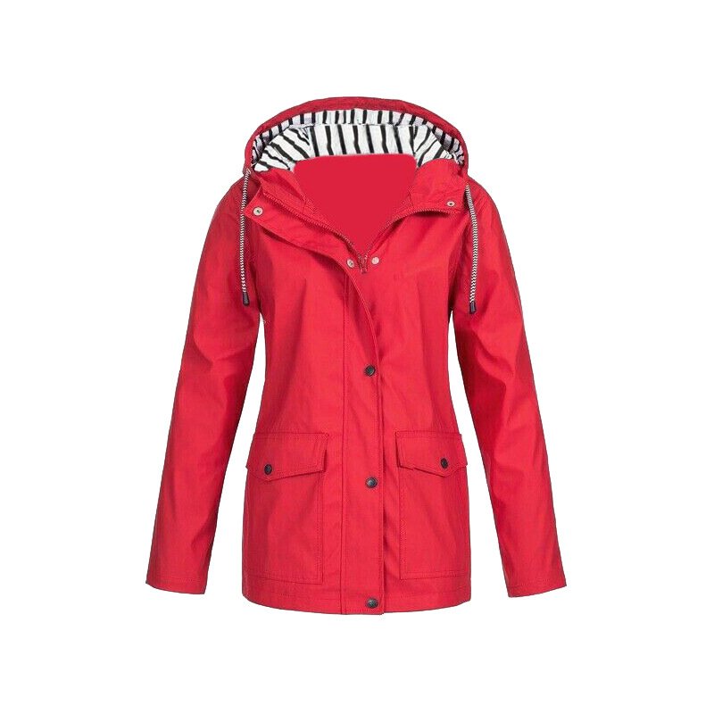 Women's Rain Waterproof Hooded Jacket - Red